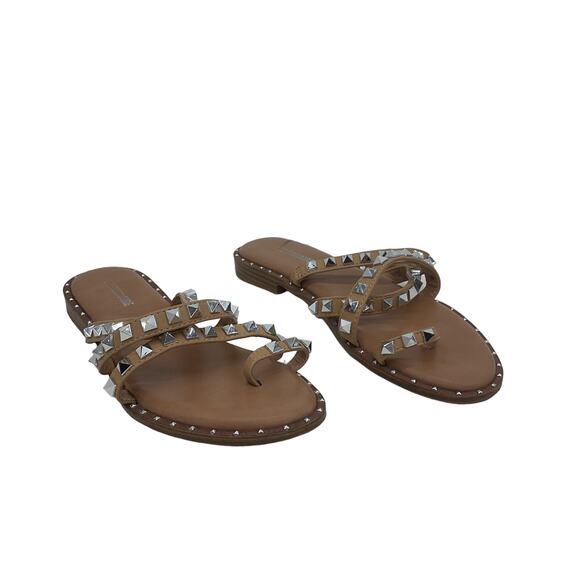 Cushion Aire Women's Studded Punk Strappy Brown Leather Flats Size 7.5 Preowned - Picture 1 of 7
